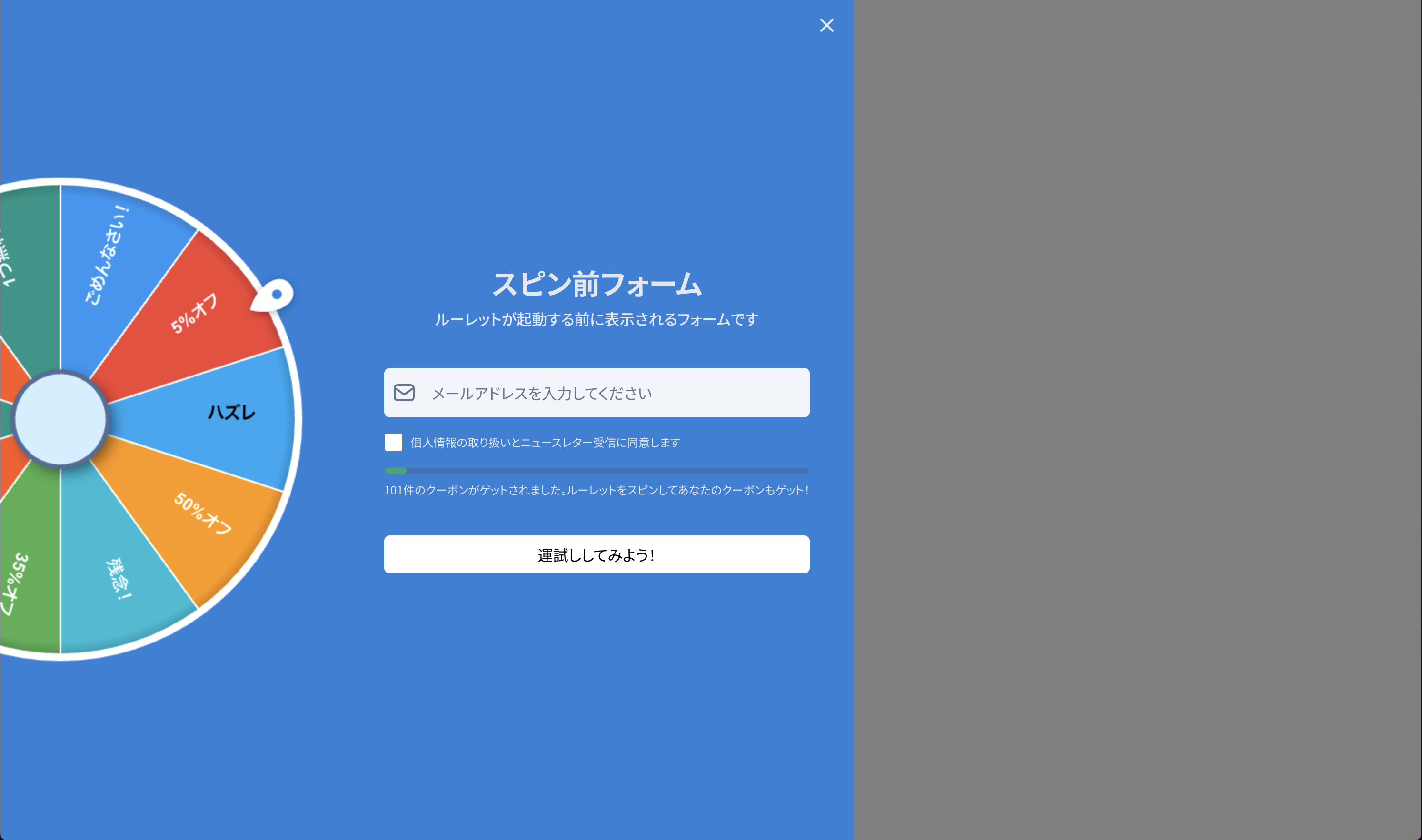 Illumenza Coupon interface - Spin wheel form for customer engagement
